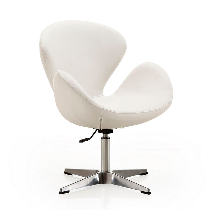 Manhattan Comfort Raspberry Polished Chrome Faux Leather Adjustable Swivel Chair - White