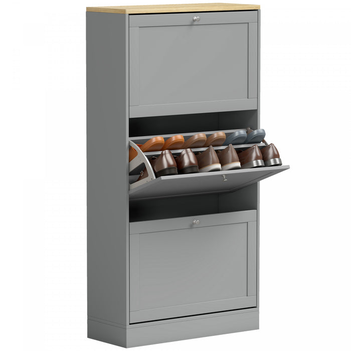 HOMCOM Modern Shoe Cabinet with 3 Flip Drawers for 12-18 Pairs of Shoes