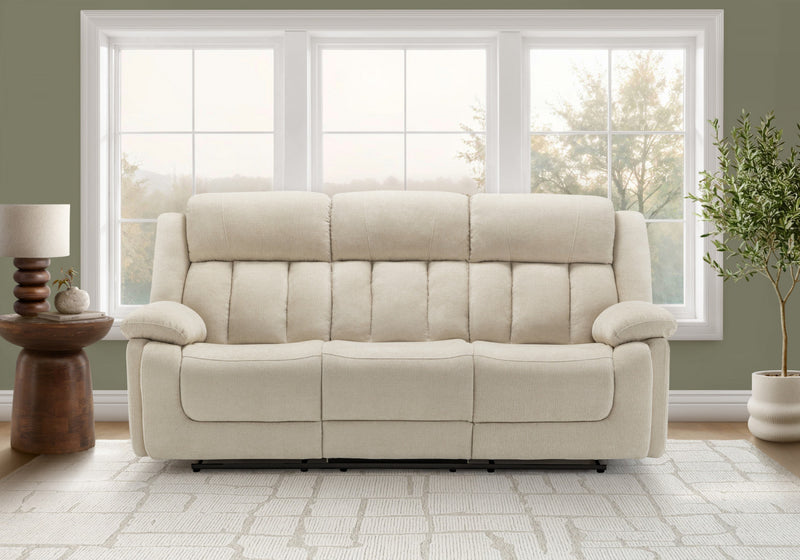 3-Seater Power Reclining Upholstered Sofa, 86\" Wide, Usb Port Included, Beige Fabric Recliner