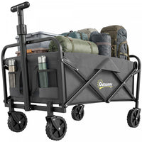 Outsunny Collapsible Folding Wagon Cart, Heavy Duty Outdoor Utility Garden Cart with Universal Wheels and Adjustable Handle for Sports, Camping, Shopping, Grey