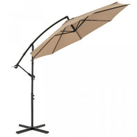 Costway 10 FT Patio Offset Umbrella w/8 Ribs Cross Base Tilt Brown