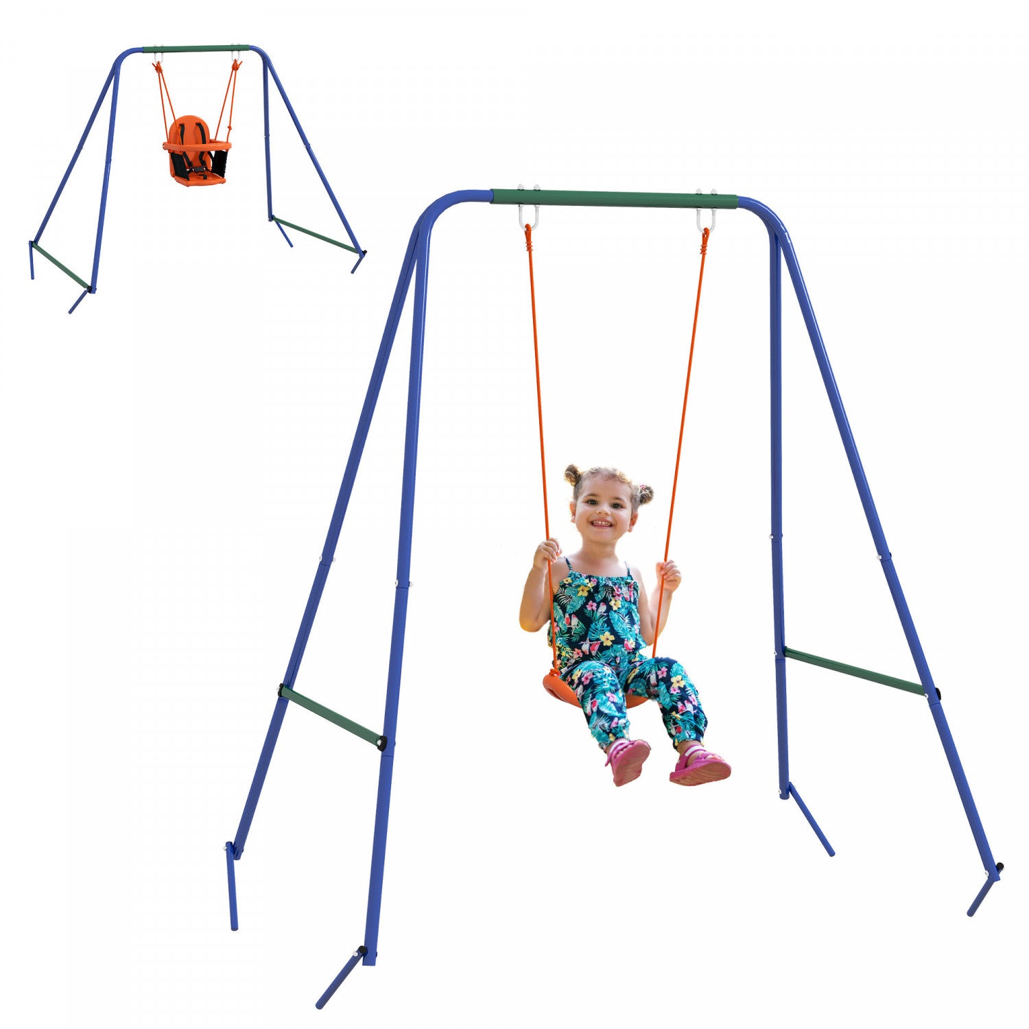 Outsunny 2 In 1 Toddler Swing Set, Metal Swing Set With