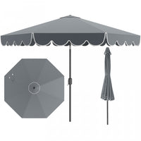 Costway 10 FT Patio Umbrella with Crank Tilt Adjustment Ruffles Vented Top 8 Ribs Gray