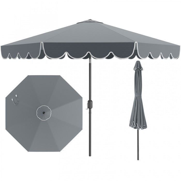 Costway 10 FT Patio Umbrella with Crank Tilt Adjustment Ruffles Vented Top 8 Ribs Gray