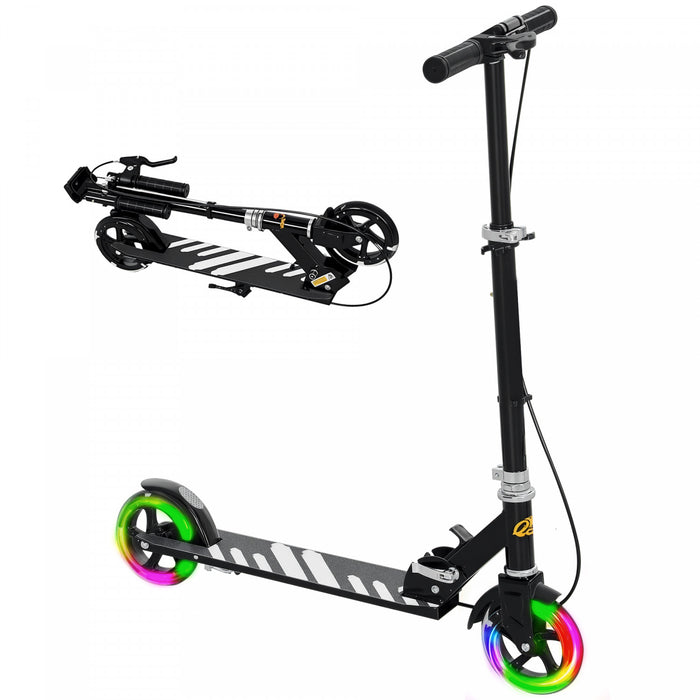 Qaba Scooter For Kids Ages 3-8, Folding Lightweight Kick Scooters With Light Up Wheels, 4 Levels Adjustable Handlebar, Rear Brake & Handbrake For Girls And Boys, Black
