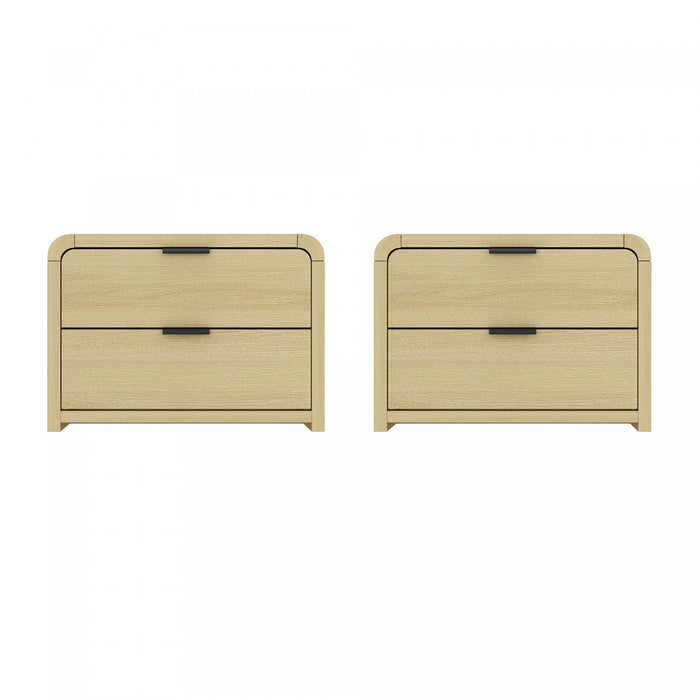 Grace Modern 28\" Nightstand in Natural Oak and Black (2-Drawer) - Set of 2
