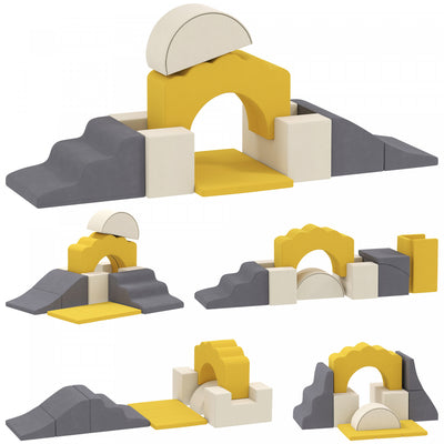 Qaba Baby Soft Play Set, 7-piece Foam Climbing Blocks Set, Indoor Soft Play Gym Activity Play Set For Crawling, Sliding And Playing, Yellow