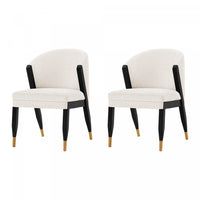 Ola Modern Wood Chenille Dining Chair in Cream - Set of 2