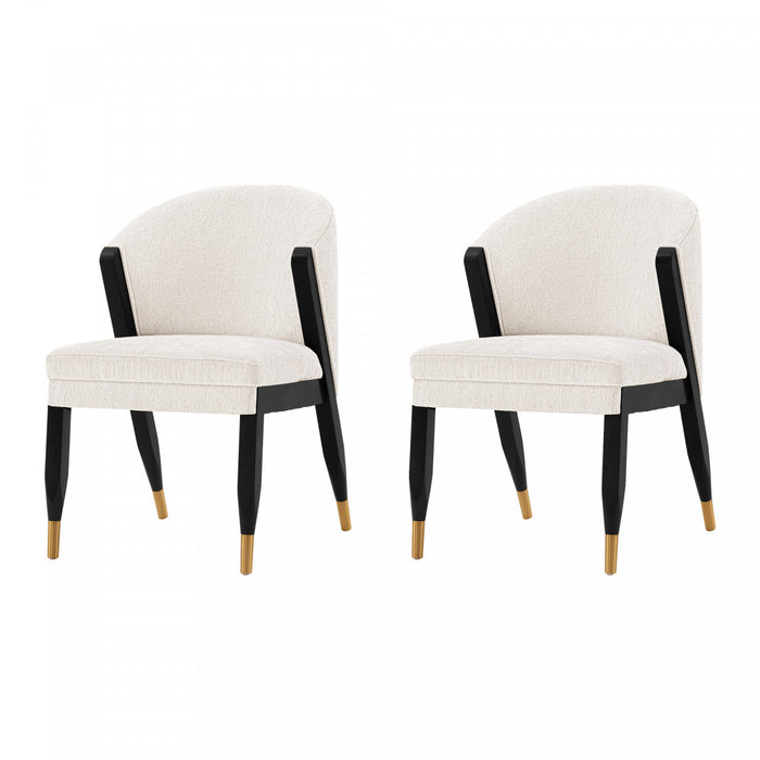 Ola Modern Wood Chenille Dining Chair in Cream - Set of 2