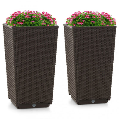 Costway 2pcs Outdoor Wicker Flower Pot 22.5"tall Planters With Drainage Hole Coffee