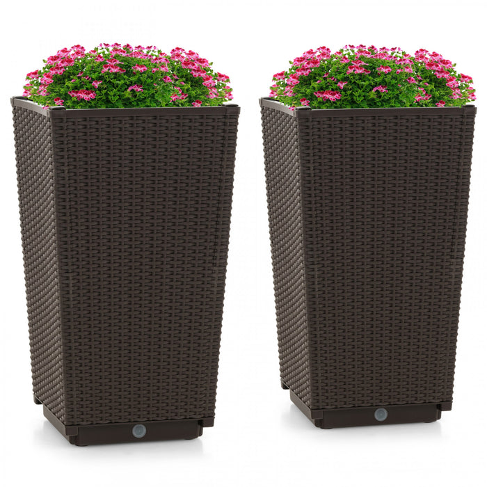 Costway 2pcs Outdoor Wicker Flower Pot 22.5\"tall Planters With Drainage Hole Coffee