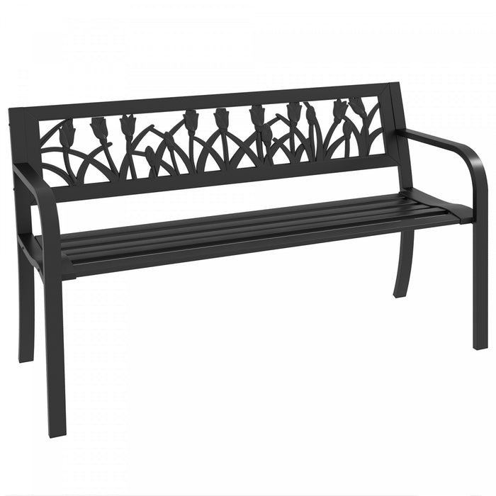 Outsunny 49\" Garden Bench With Slatted Seat For Backyard, Lawn, Black
