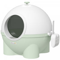 Pawhut Cat Litter Box With Lid, Enclosed Kitty Litter Box With Scoop, Leaking Sand Pedal, Top Handle, Light Green