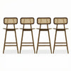 Bari Rubber Wood Counter Stool Set of 4 with Rattan Back and Footrest,Walnut | Bari – Lot de 4 tabourets de comptoir en bois d’hevea avec dossier en rotin et repose-pieds, finition noyer