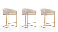 Louvre Mid-Century Modern Metal Upholstered Counter Stool in Cream - Set of 3