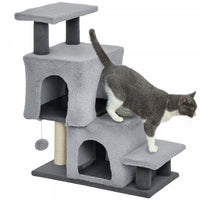 PawHut Adjustable Height Cat Stairs, 4-Step Pet Steps with Scratching Posts, Cat Condo, Hanging Ball, Dog Stairs for Sofa and High Bed, for Kittens and Small Dogs, Grey