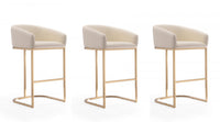 Louvre Mid-Century Modern Metal Upholstered Barstool in Cream - Set of 3 
