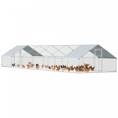PawHut Metal Chicken Coop, Walk-in Large Chicken Run, Poultry Cage for 36-50 Hen, Duck, Rabbit with Water- and UV-Protection Cover, for Backyard, Garden, 39.4' x 9.8' x 6.4'