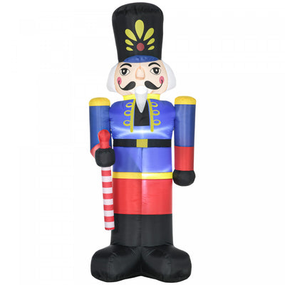 Homcom 8ft Nutcracker Soldier Inflatable Christmas Decoration|Homcom Soldat Gonflable De Noel Rouge Bleu