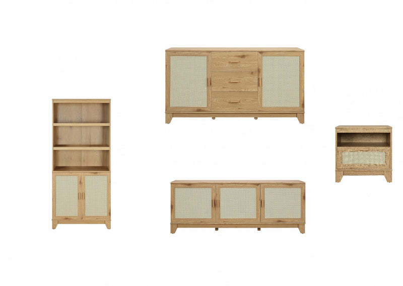 Sheridan Mid-Century Modern 4-Piece Living Room Set in Natural