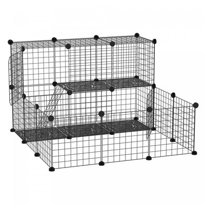 Pawhut Small Animal Cage Rabbit Cage With Door, Guinea Pig Playpen, Small Animal Fence For Bunny, Ch|Pawhut Enclos Modulable Cloture Pour Petits Animaux Cage Pour Lapin Cochon D'inde Diy Avec 2 Portes