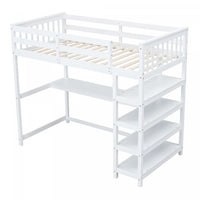 Victoria Twin Loft Solid Wood Bed With Desk, Storage Shelves, Led Light - White 