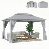 Outsunny 10'x13' Patio Gazebo, UPF50+ Double Roof Outdoor Gazebo, Dark Grey