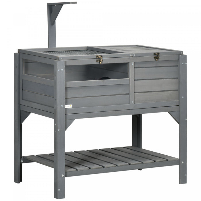 Pawhut Wooden Tortoise House Habitat With Shelf, Tortoise Enclosure For Small Animals With Light Support Frame, Reptile Cage With Tray For Indoor Use, 33\" L X 20\" W X 41\" H