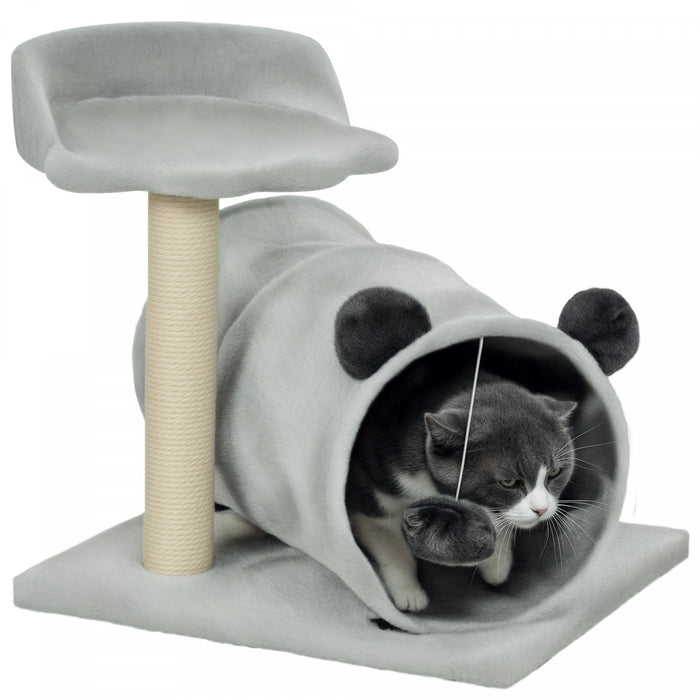 Pawhut 18.5\" Cat Tree, Small Cat Tower With Tunnel, Scratching Post, Plush Bed, Dangling Ball, Compact Kitten Activity Centre For Indoor, Grey