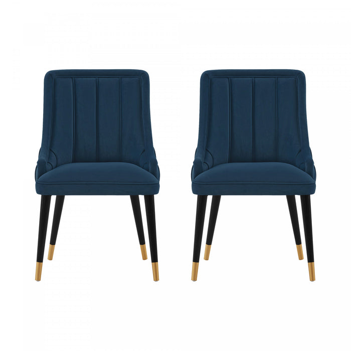 Eda Modern Wood Upholstered Dining Chair in Midnight Blue - Set of 2