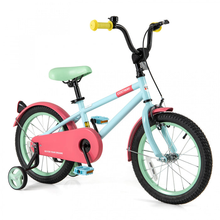 Costway 16\" Kids Bike With Adjustable Saddle Handlebar Removable Training Wheels Handbrake Red