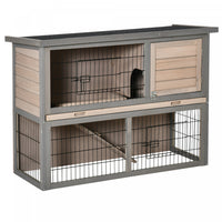 Pawhut 2-tier Wooden Rabbit Hutch Backyard Bunny Cage Habitat Small Animal House W/ Ramp, Slide Out 