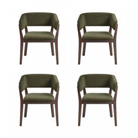 Blake Modern Faux Mohair Wood Armchair in Green - Set of 4 Dining Chair 