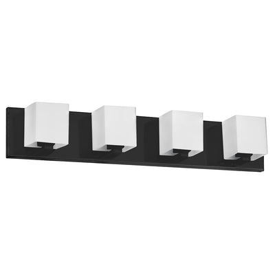 Dainolite Verona 4 Light Vanity Light Matte Black White Glass Shade Lamp|Lumière de coiffeuse Verona de Dainolite avec abat-jour en verre blanc, fini noir mat et 4 ampoules