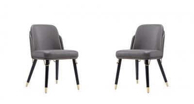 Estelle Modern Vegan Leather Wood Dining Chair in Graphite - Set of 2 | Chaise de salle a manger moderne Estelle en cuir vegetalien et bois, graphite - Lot de 2