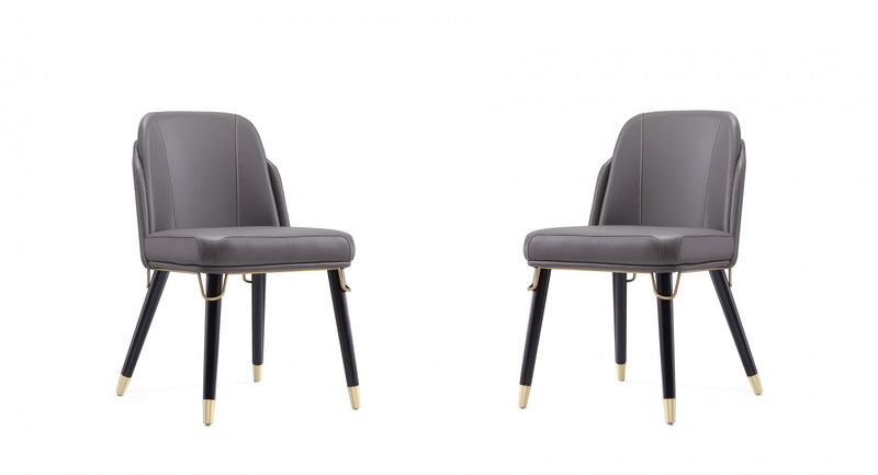 Estelle Modern Vegan Leather Wood Dining Chair in Graphite - Set of 2