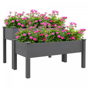Outsunny 2 Tiers Raised Garden Bed, Wooden Elevated Planter Box With Legs Gardening Planting Bed With 2 Compartments For Flower Vegetable Herb Grow, Grey
