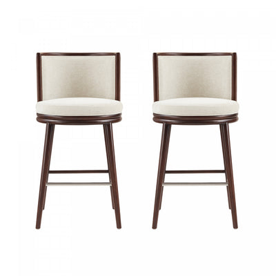 Evalyn Modern Wood Upholstered Barstool in Cream - Set of 2 | Tabouret de bar moderne en bois et tissu creme Evalyn - Lot de 2