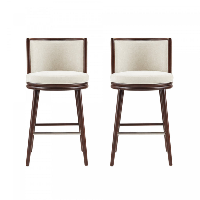 Evalyn Modern Wood Upholstered Barstool in Cream - Set of 2