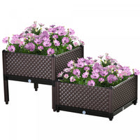 Outsunny Set Of 2 Plastic Raised Garden Bed, Planter Box, Flower Vegetables Planting Container With