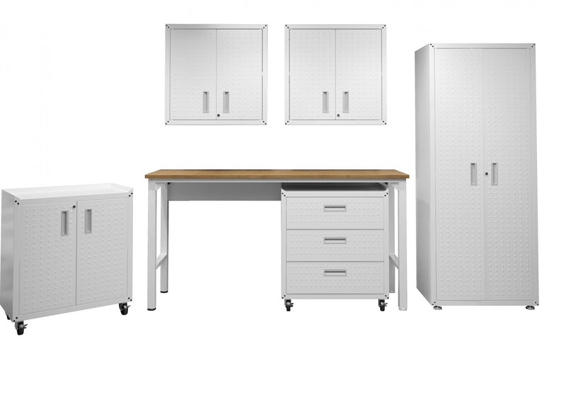 Fortress Modern 6-Piece Garage Set in White Garage Storage