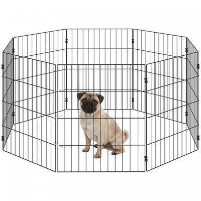PawHut Foldable Dog Playpen, Expandable Metal Exercise Pet Fence with Grounding Stakes Indoor Outdoor Use for Small Dogs, 20" x 24", 8 Panels, Black