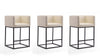 Embassy Mid-Century Modern Metal Upholstered Counter Stool in Cream - Set of 3