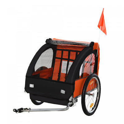 Aosom 2-seat Child Bike Trailer For Kids With A Strong Steel Frame, 5-point Safety Harnesses, & Comf|Aosom Remorque Velo 2 Places Pour Enfants Avec Cadre En Acier Solide, Harnais De Securite 5 Points E
