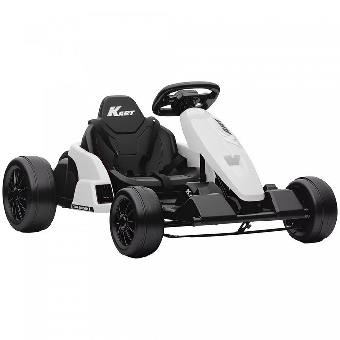 Qaba Electric Go Kart, 24V 9Ah Big Battery, Kids Drift Kart with Dual 150W Motors, Adjustable Seat & 11.2MPH High Speed, Slow Start, 5-Point Harness, for 6-12 Years, White