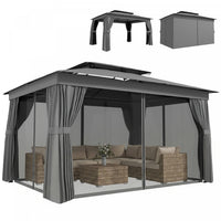 Outsunny 10'x12.5' Patio Outdoor Gazebo with Curtains, Netting, Double Roof