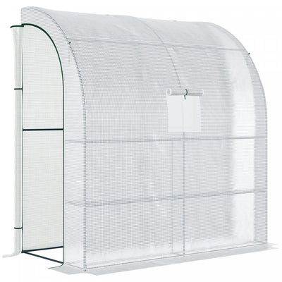 Outsunny 7' X 3' X 7' Outdoor Lean-to Walk-in Greenhouse, Plant Gardening Green House With Roll-up M|Outsunny 7' X 3' X 7' Outdoor Walk-in Greenhouse, Serre Pour Le Jardinage Des Plantes Avec Fenetres