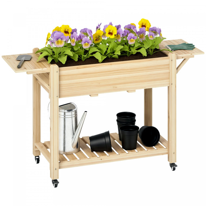 Outsunny Raised Garden Bed, Wood Garden Box with Bottom Shelf, Natural