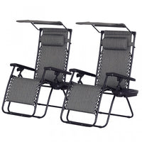 Outsunny 2 Piece Foldable Lounge Chair With Canopy Shade, Dark Grey