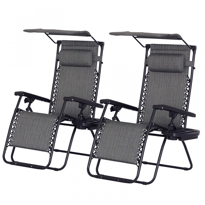 Outsunny 2 Piece Foldable Lounge Chair With Canopy Shade, Dark Grey